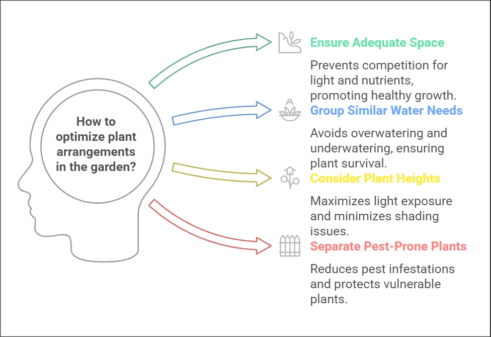 infographic with human head and text "how to optimize plant arrangements in the garden?"